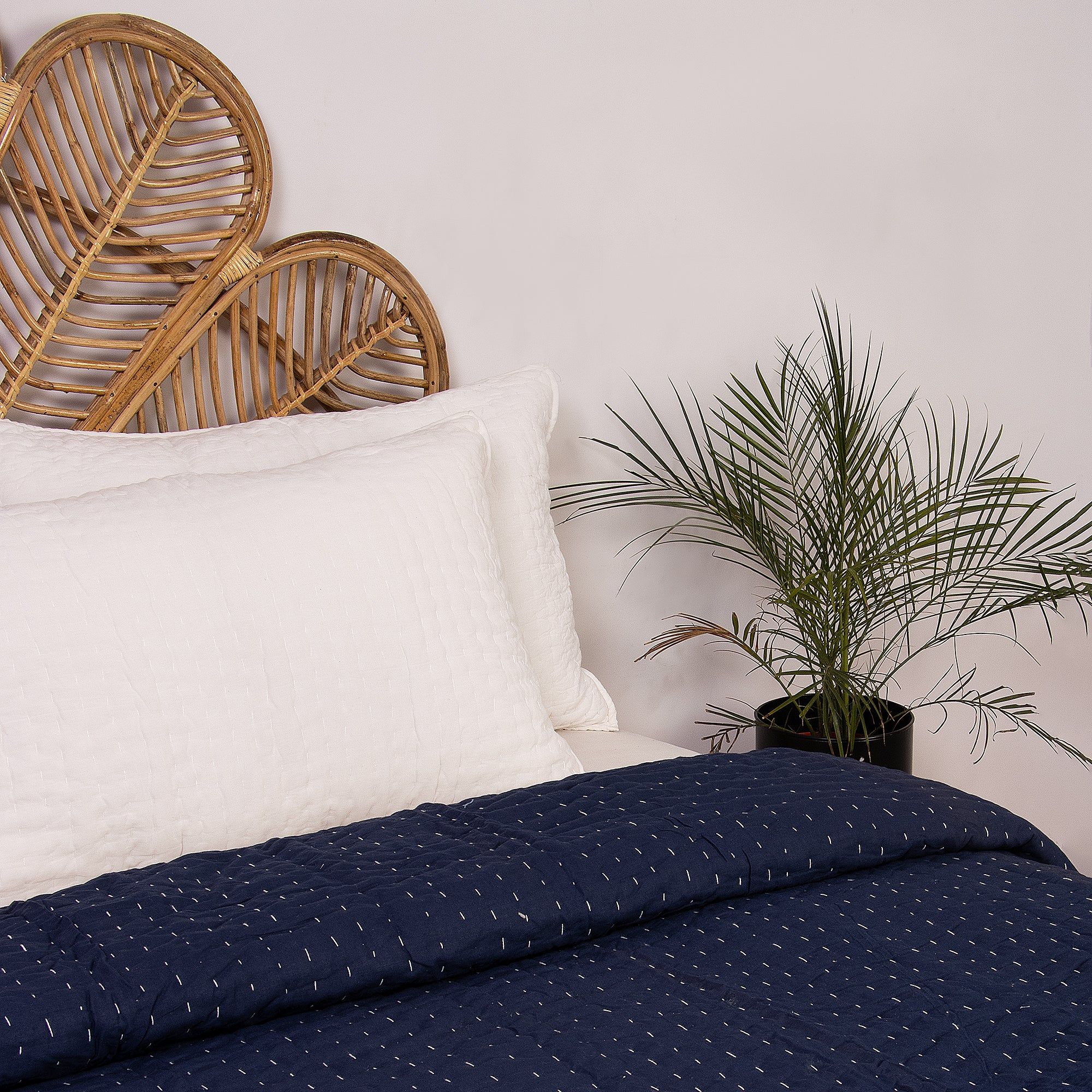 Solid Blue Cotton Kantha Blanket Quilt For Winter